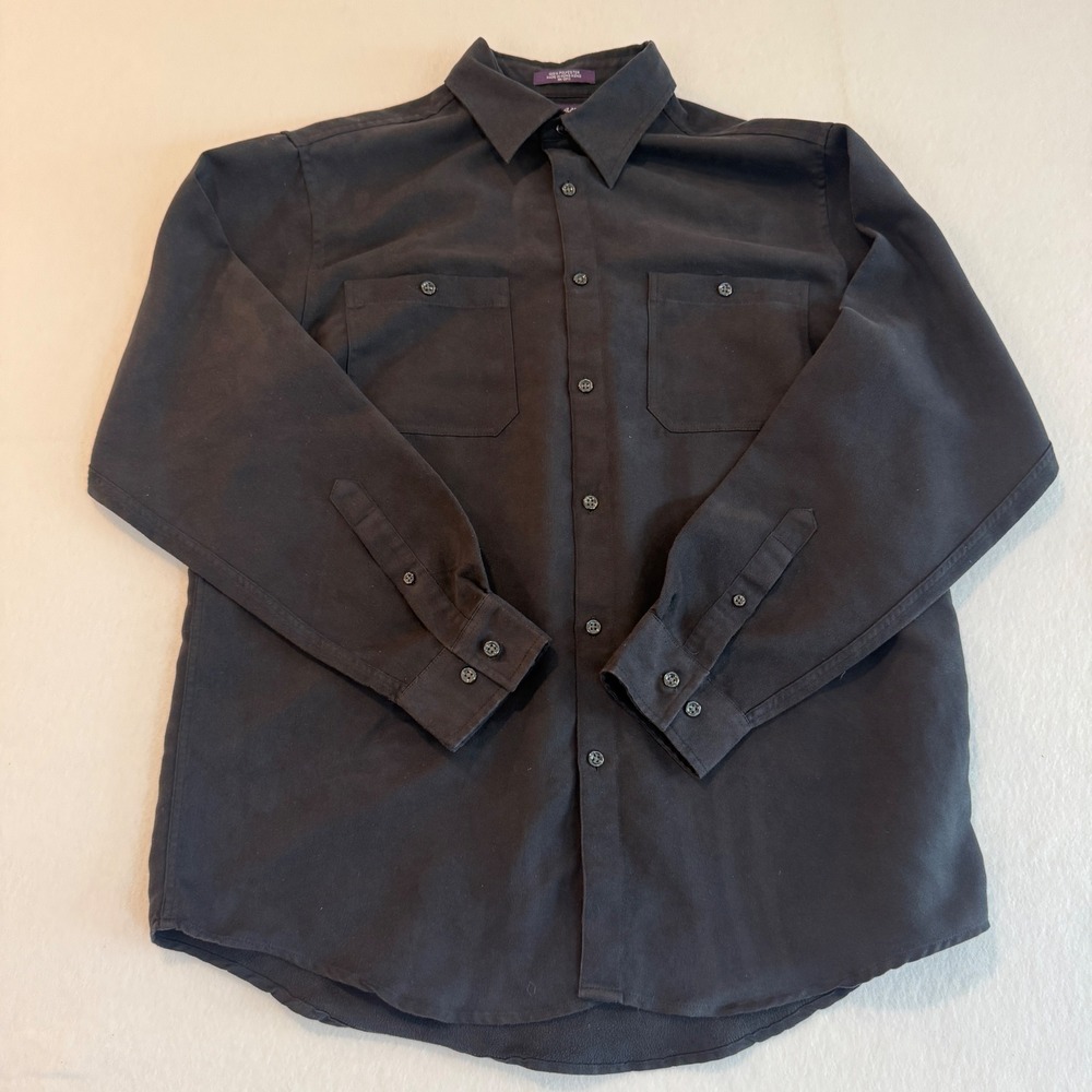 J. Ashford Ultra Soft Faux Suede Button Down Shirt Mens Medium Black
